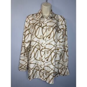 Tell Your Friends Chain Print Silk Button-Up Shirt Women's XS Relax